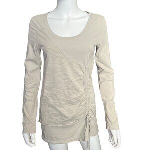 Neon Buddha Tunic Womens XS Beige Long Sleeve Ruched Adjustable Drawstring Casua